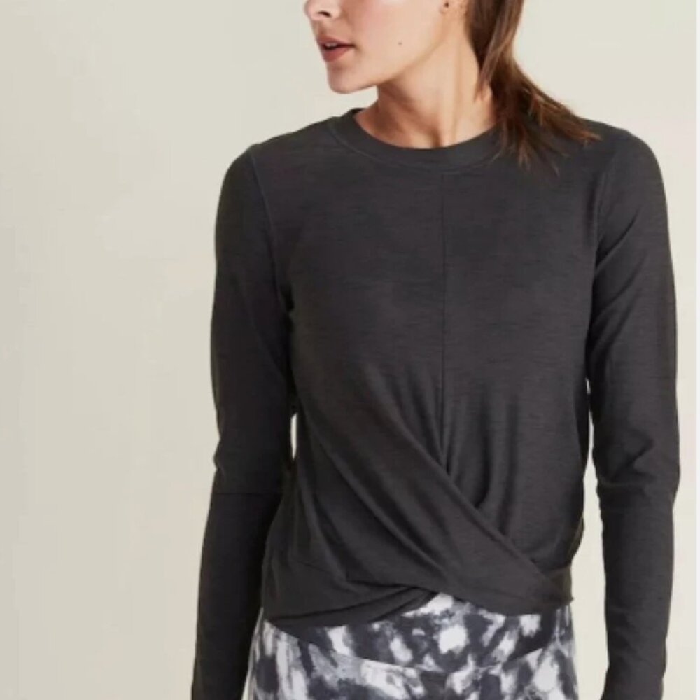 Old Navy Active BreatheOn Long Sleeve Twist Front Slub Top Charcoal Gray, Large